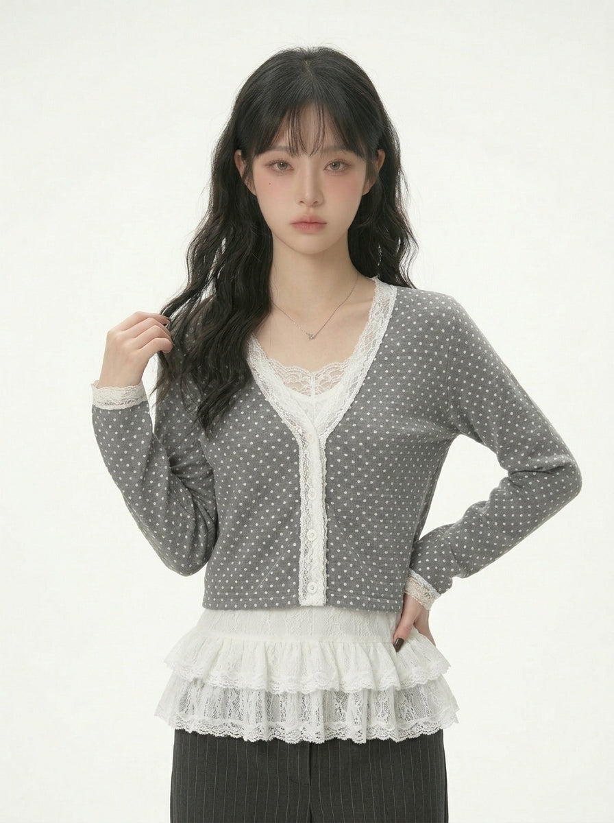 ドット レースフリルトップス