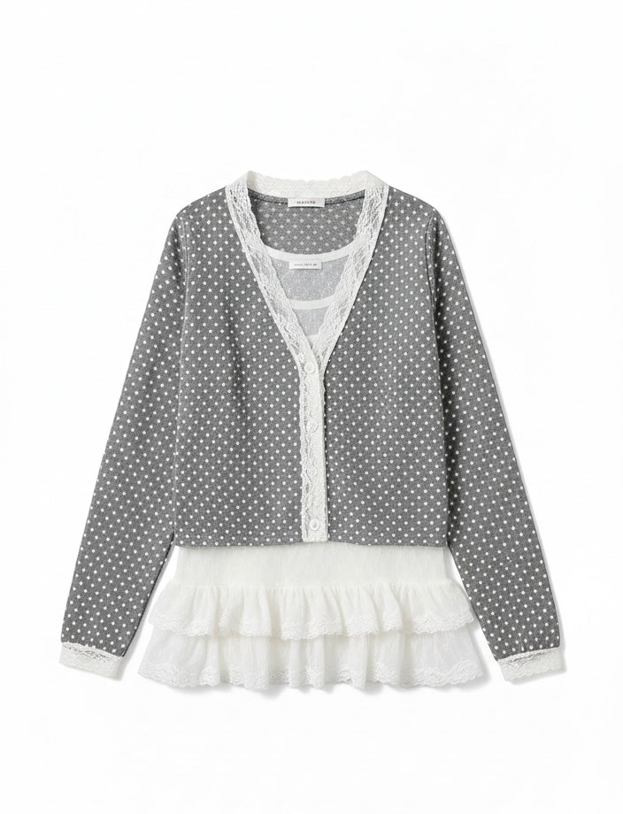 ドット レースフリルトップス