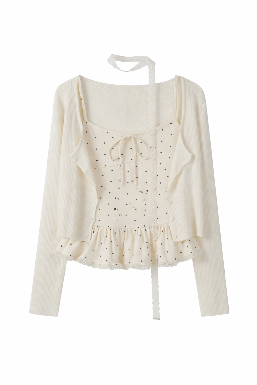 ドットフリルリボンキャミレイヤートップス