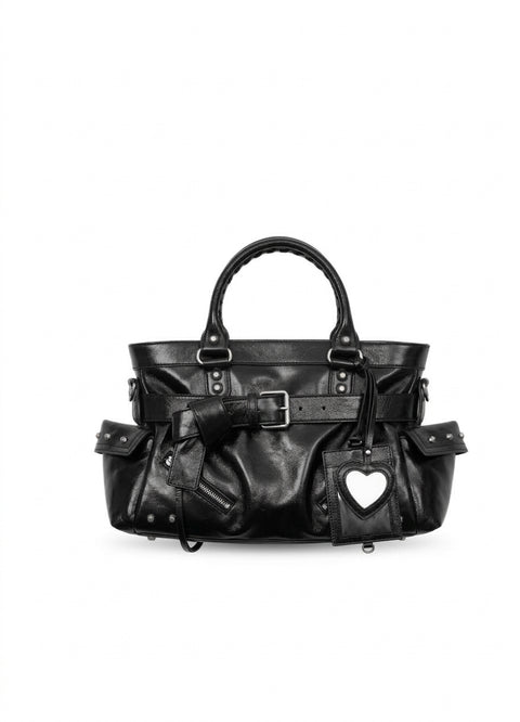 ハートチャームスタッズポケットレザーバック