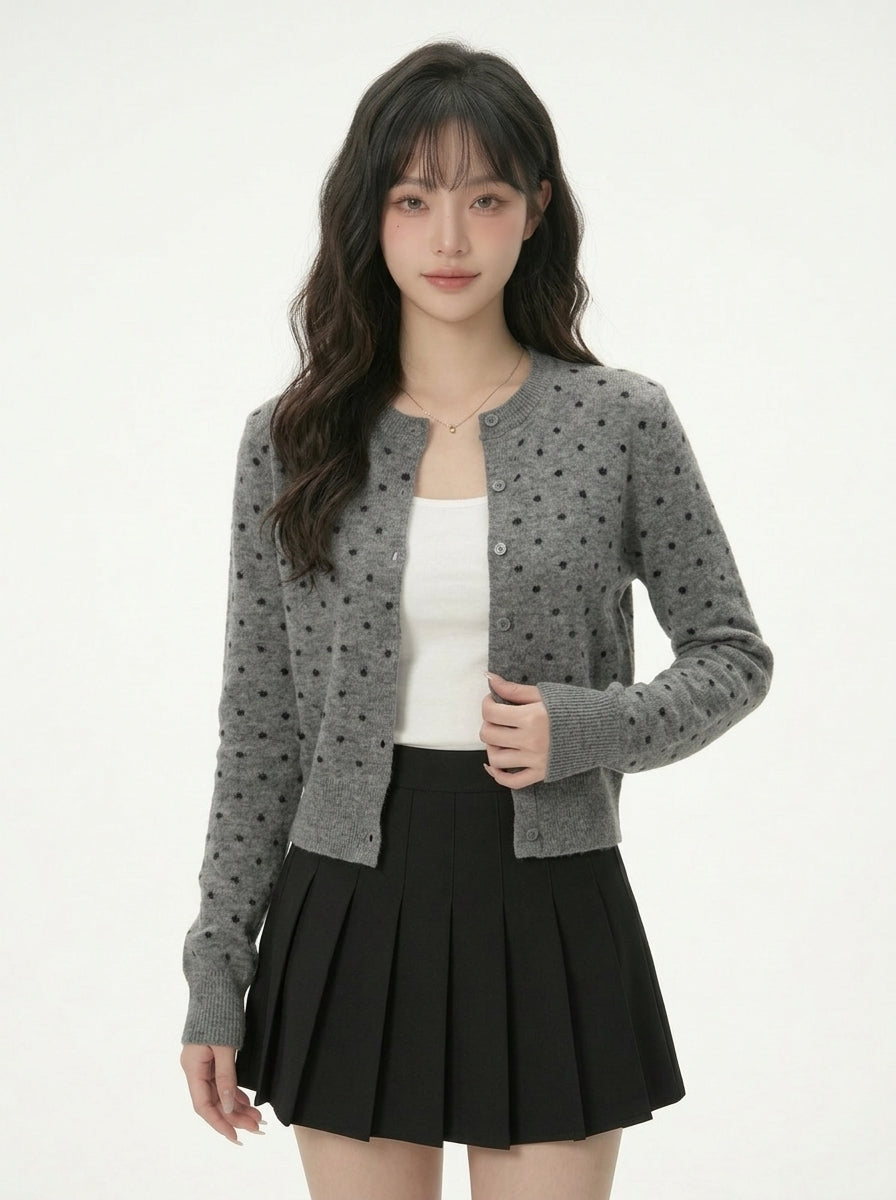 ドットクロップドニットカーディガン