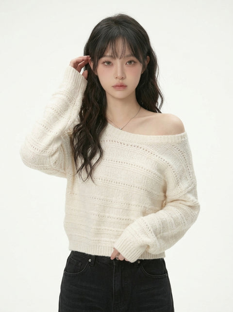 ワンショルダールーズニット