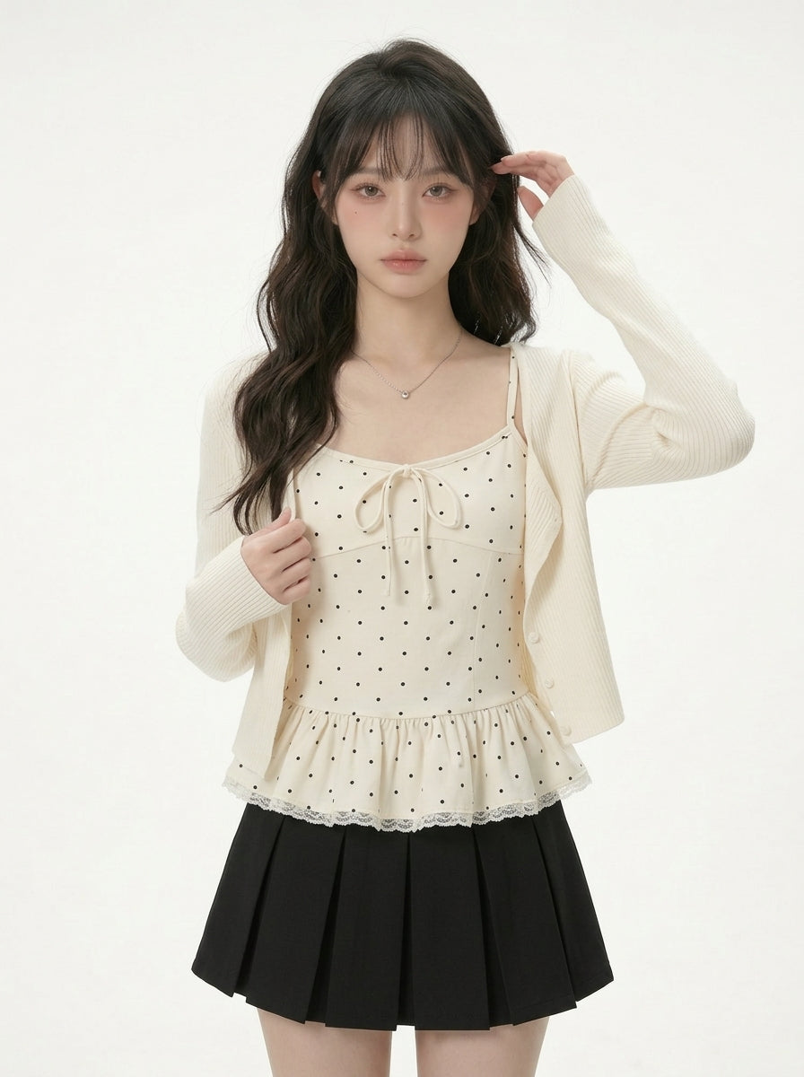 ドットフリルリボンキャミレイヤートップス