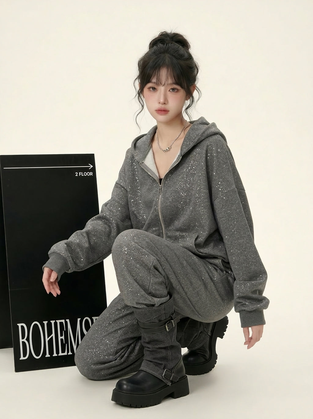 ウォッシュグレー フーディーセットアップ