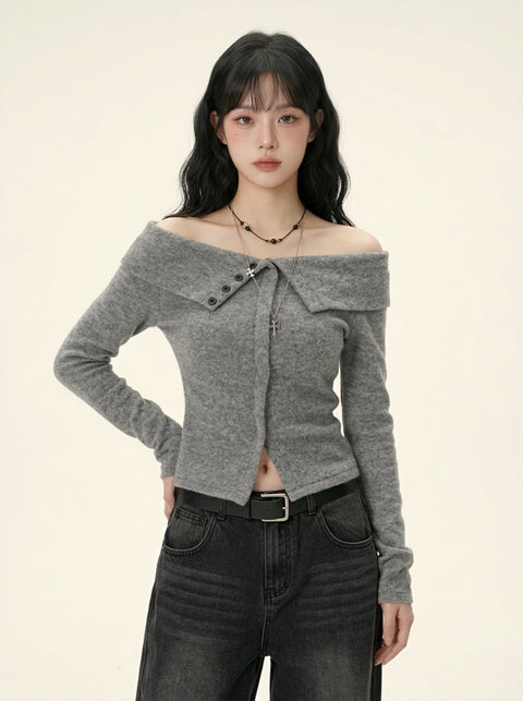 オフショルリブトップス