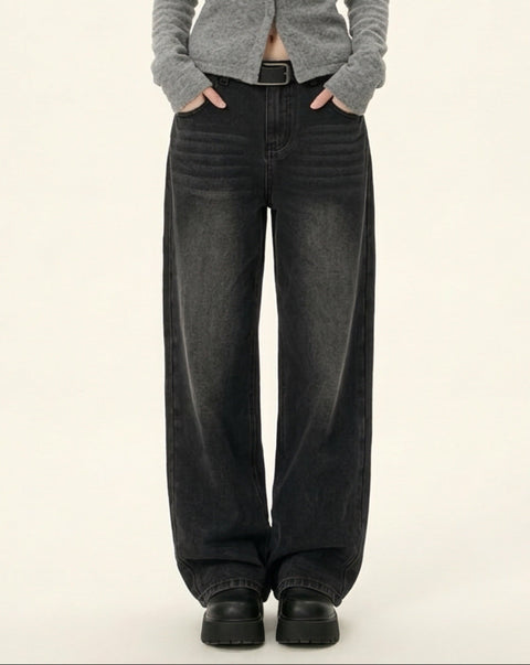 ブラックウォッシュ ワイドデニム