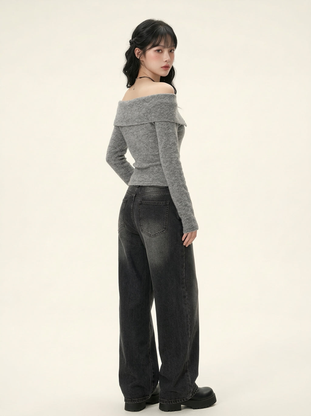 ブラックウォッシュ ワイドデニム