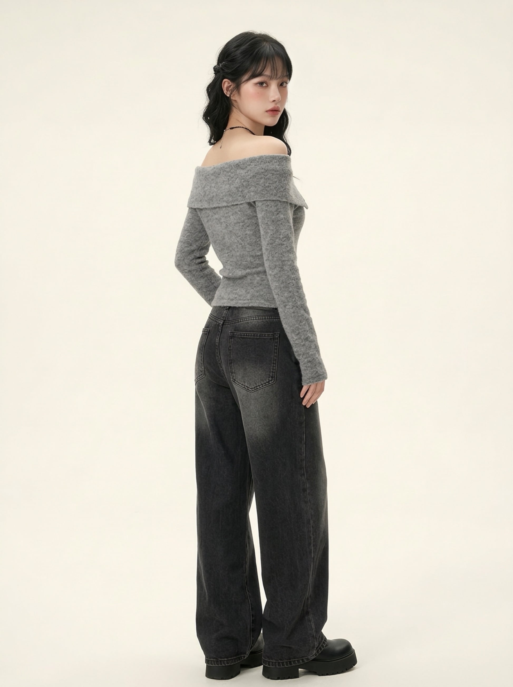 ブラックウォッシュ ワイドデニム