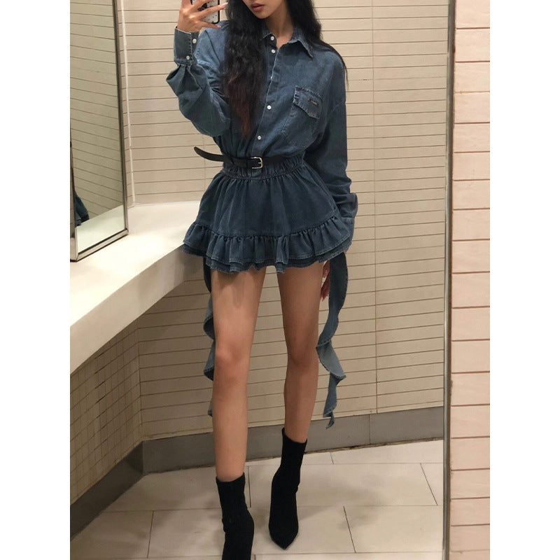 デニムフリルシャツワンピース