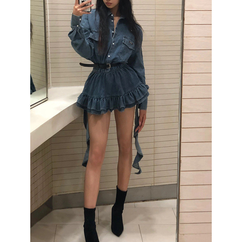 デニムフリルシャツワンピース