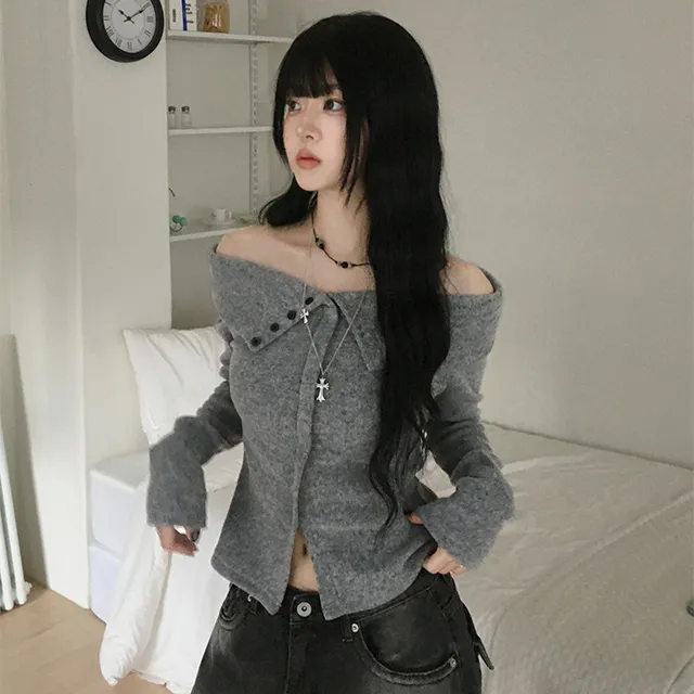 オフショルリブトップス