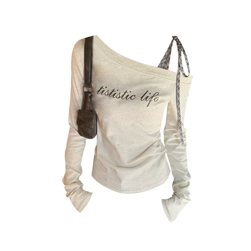 オフショルルーズトップス